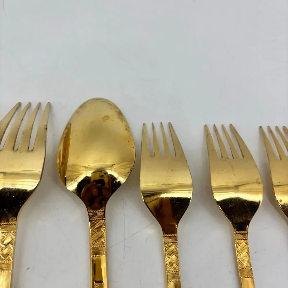 11 Vtg Oxford Hall Stainless Japan Gold Tone Flatware Regency